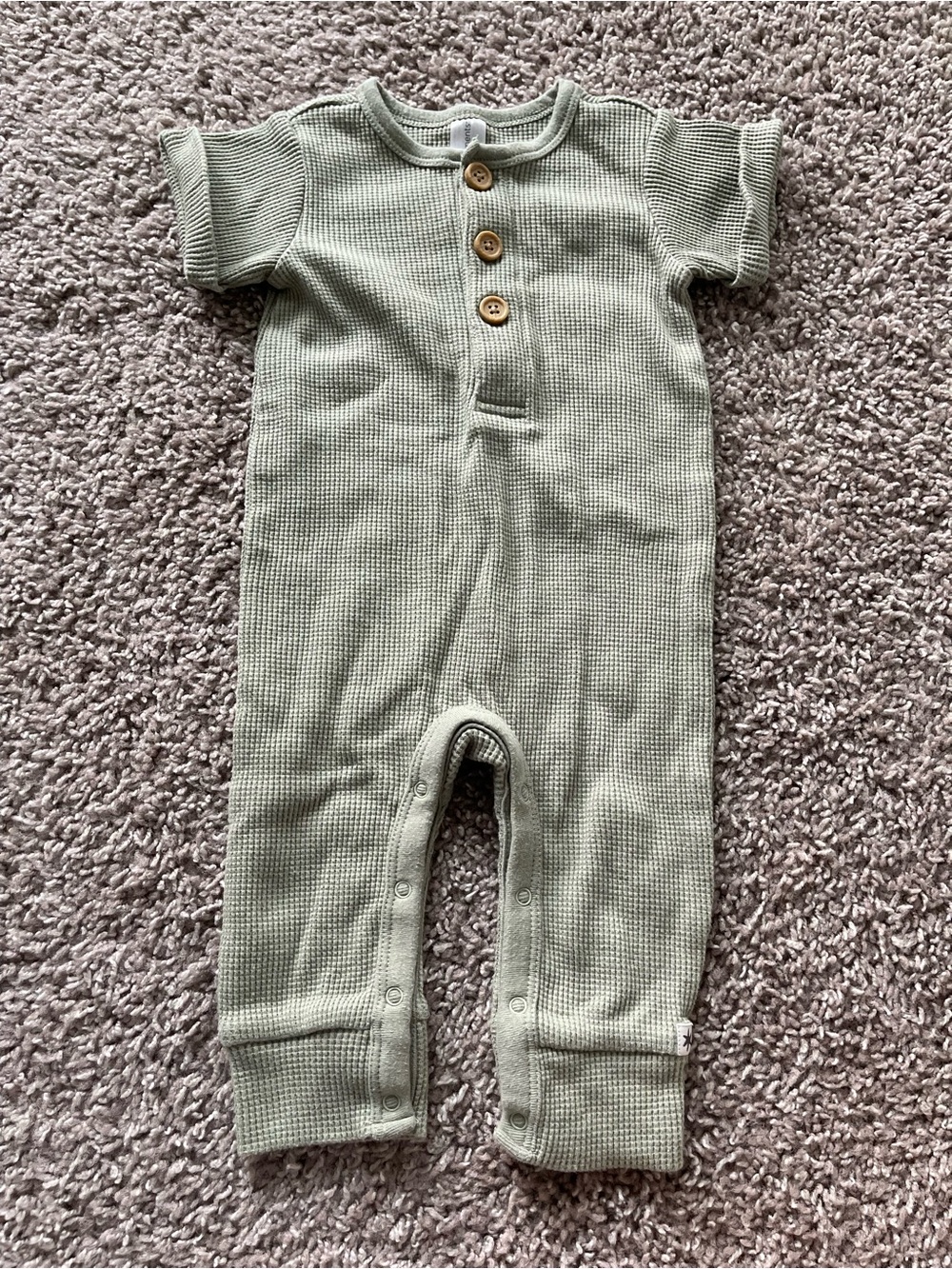 💥Mix &Match -5 for $25💥 Waffle-Knit Sage Green Baby One-Piece with Button Front